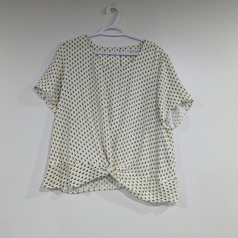 *3/$10* Cleo Printed Short Sleeve Ruffle Blouse Yellow Black White Size XL